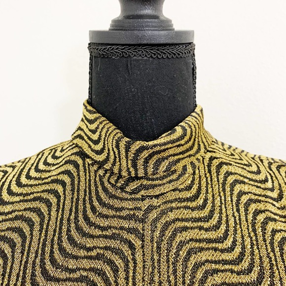 70s Metallic Maxi Dress Gold and Black with Psychedelic Waves size XS S - Picture 3 of 7